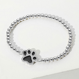 Enamel Paw Pointed Stainless Steel Ball Beaded Stretch Bracelet