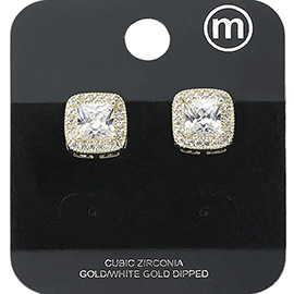 Gold Dipped Square CZ Stone Stud Earrings