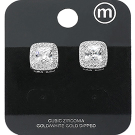 Gold Dipped Square CZ Stone Stud Earrings