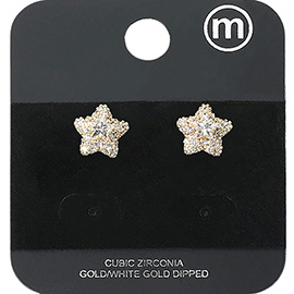 Gold Dipped CZ Stone Paved Star Stud Earrings