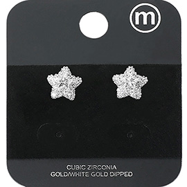 Gold Dipped CZ Stone Paved Star Stud Earrings
