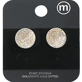 Gold Dipped CZ Stone Paved Disc Stud Earrings