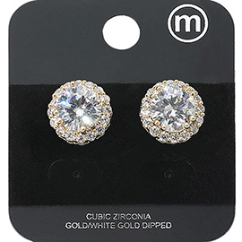 Gold Dipped Round CZ Stone Stud Earrings