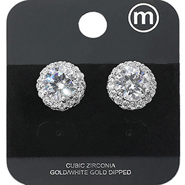 Gold Dipped Round CZ Stone Stud Earrings