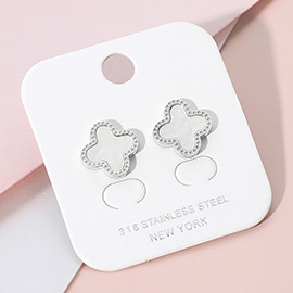 Stainless Steel Mother of Pearl Quatrefoil Stud Earrings