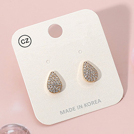 Stainless Steel CZ Stone Paved Teardrop Stud Earrings