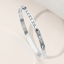 Stainless Steel Baguette Stone Paved Hinged Bangle Bracelet