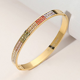 Stainless Steel Stone Paved Hinged Bangle Bracelet