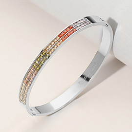 Stainless Steel Stone Paved Hinged Bangle Bracelet