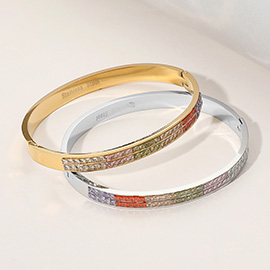Stainless Steel Stone Paved Hinged Bangle Bracelet
