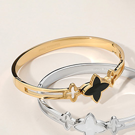 Stainless Steel Clover Pointed Hinged Bangle Bracelet