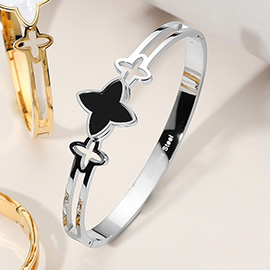 Stainless Steel Clover Pointed Hinged Bangle Bracelet