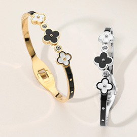 Stainless Steel Triple Quatrefoil Pointed Hinged Bangle Bracelet