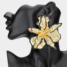Oversized Enamel Painted Rim Hammered Metal Flower Earrings