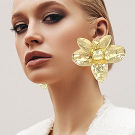Oversized Hammered Metal Flower Earrings