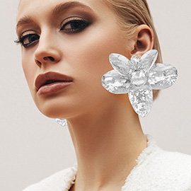 Oversized Hammered Metal Flower Earrings