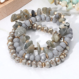 3PCS - Natural Stone Faceted Beaded Stretch Multi Layered Bracelets