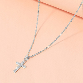 SECRET BOX_Stainless Steel Stone Paved Cross Pendant Necklace