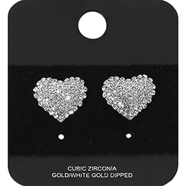 Gold Dipped CZ Stone Paved Heart Stud Earrings