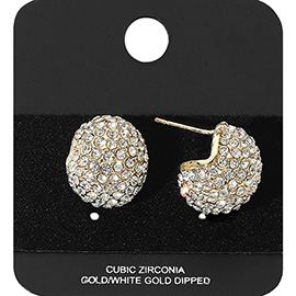 Gold Dipped CZ Stone Paved Bean Earrings