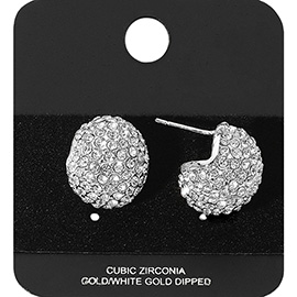 Gold Dipped CZ Stone Paved Bean Earrings