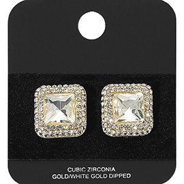 Gold Dipped CZ Stone Square Stud Earrings