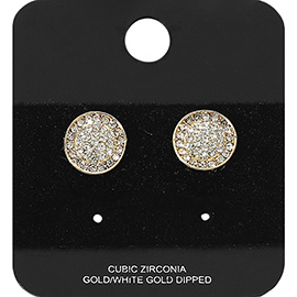 Gold Dipped CZ Stone Paved Round Stud Earrings