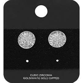 Gold Dipped CZ Stone Paved Round Stud Earrings