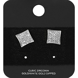 Gold Dipped CZ Stone Paved Square Stud Earrings