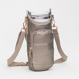 Shiny Quilted Puffer Tumbler Carrier Holder Crossbody Bag