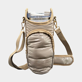 Glossy Quilted Puffer Tumbler Carrier Holder Crossbody Bag
