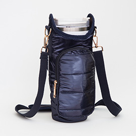 Glossy Quilted Puffer Tumbler Carrier Holder Crossbody Bag