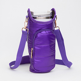 Shiny Quilted Puffer Tumbler Carrier Holder Crossbody Bag