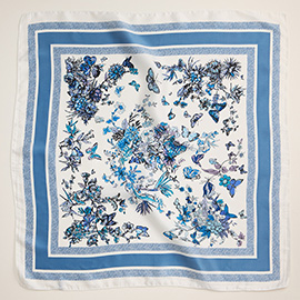 Butterfly Flower Garden Printed Square Silky Satin Scarf
