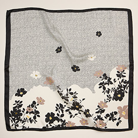 Minimal Floral Border Printed Square Silky Satin Scarf