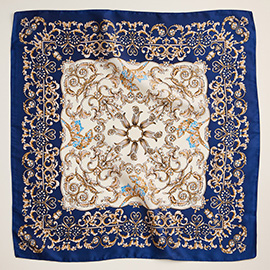 Baroque Scroll Printed Square Silky Satin Scarf