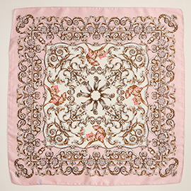 Baroque Scroll Printed Square Silky Satin Scarf