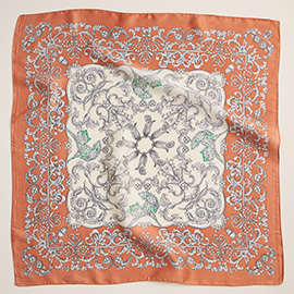 Baroque Scroll Printed Square Silky Satin Scarf