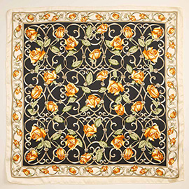 Vintage Rose Chain Border Printed Square Silky Satin Scarf