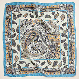 Vintage Inspired Paisley Pattern Printed Square Silky Satin Scarf