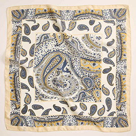 Vintage Inspired Paisley Pattern Printed Square Silky Satin Scarf