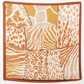 Mixed Animal Pattern Printed Square Silky Satin Scarf