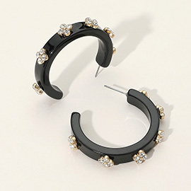 Quatrefoil Stone Pointed Celluloid Acetate Hoop Earrings