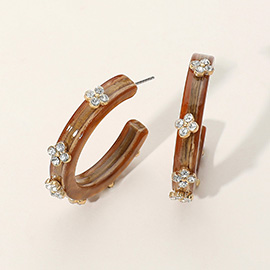 Quatrefoil Stone Pointed Celluloid Acetate Hoop Earrings
