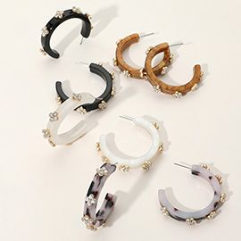 Quatrefoil Stone Pointed Celluloid Acetate Hoop Earrings