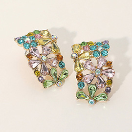 Flower Pearl Stone Embellished Curved Bar Earrings