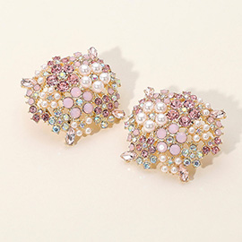 Flower Pearl Stone Embellished Cluster Earrings