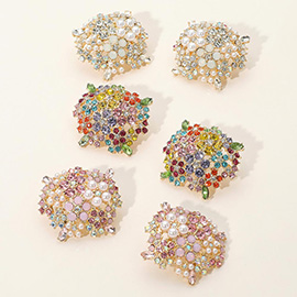 Flower Pearl Stone Embellished Cluster Earrings