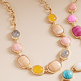 Colorful Pebble Frame Charm Link Necklace
