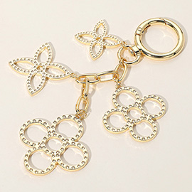 Multi Textured Metal Flower Clover Drop Charm Keychain / Bag Charm